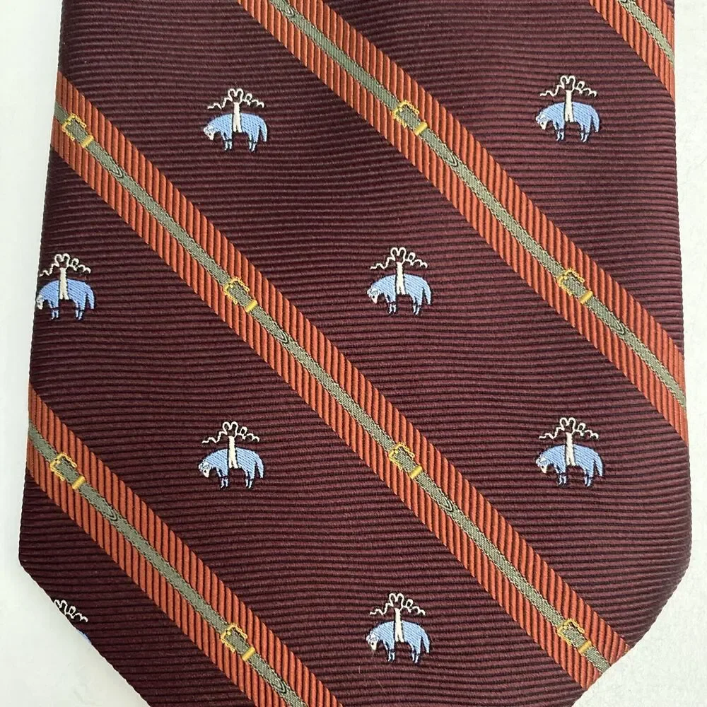 Brooks Brothers Stain Resistant Tie Stripe Burgundy Red Blue Logo Silk 5…